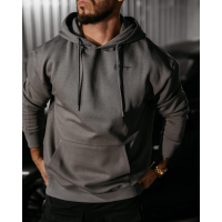 BLUZA MĘSKA BAWEŁNIANA Z KAPTUREM OVERSIZE HAFT OLAVOGA MEN TAZON GRAY