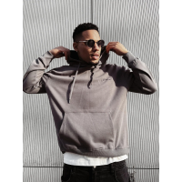 BLUZA MĘSKA BAWEŁNIANA Z KAPTUREM OVERSIZE HAFT OLAVOGA MEN TAZON GRAY
