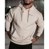 BLUZA MĘSKA BAWEŁNIANA Z KAPTUREM OVERSIZE HAFT OLAVOGA MEN TAZON BEIGE