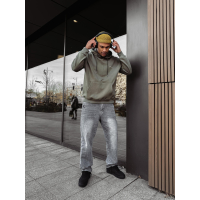BLUZA MĘSKA BAWEŁNIANA Z KAPTUREM OVERSIZE HAFT OLAVOGA MEN TAZON KHAKI