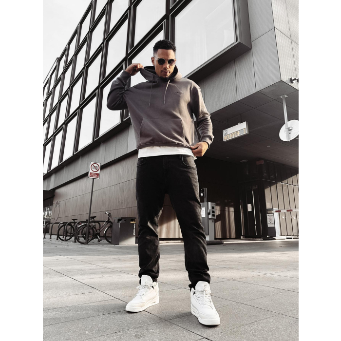 BLUZA MĘSKA BAWEŁNIANA Z KAPTUREM OVERSIZE HAFT OLAVOGA MEN TAZON GRAY