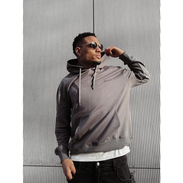 BLUZA MĘSKA BAWEŁNIANA Z KAPTUREM OVERSIZE HAFT OLAVOGA MEN TAZON GRAY