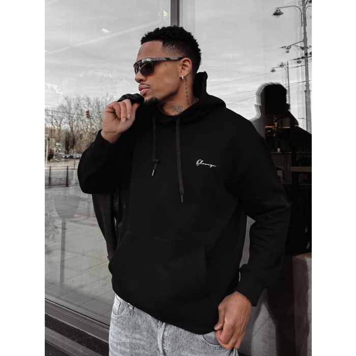 BLUZA MĘSKA BAWEŁNIANA Z KAPTUREM OVERSIZE HAFT OLAVOGA MEN TAZON BLACK