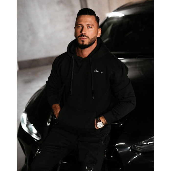 BLUZA MĘSKA BAWEŁNIANA Z KAPTUREM OVERSIZE HAFT OLAVOGA MEN TAZON BLACK
