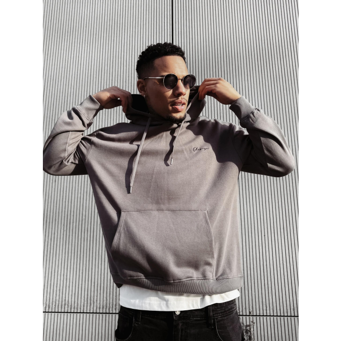 BLUZA MĘSKA BAWEŁNIANA Z KAPTUREM OVERSIZE HAFT OLAVOGA MEN TAZON GRAY