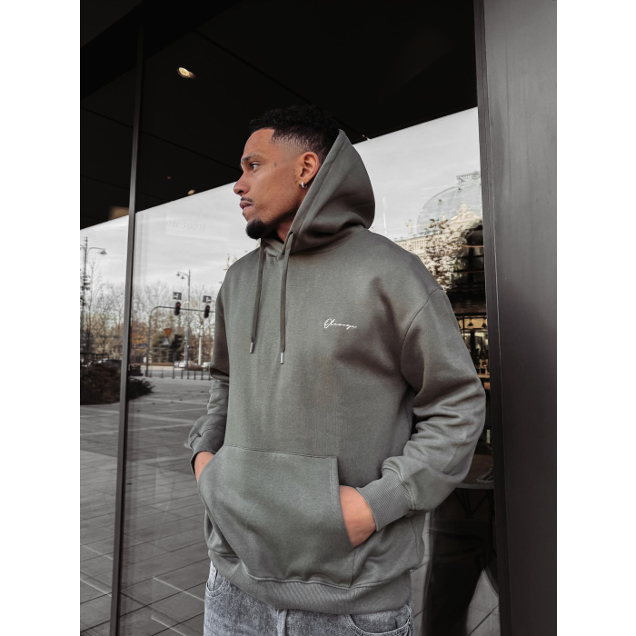 BLUZA MĘSKA BAWEŁNIANA Z KAPTUREM OVERSIZE HAFT OLAVOGA MEN TAZON KHAKI