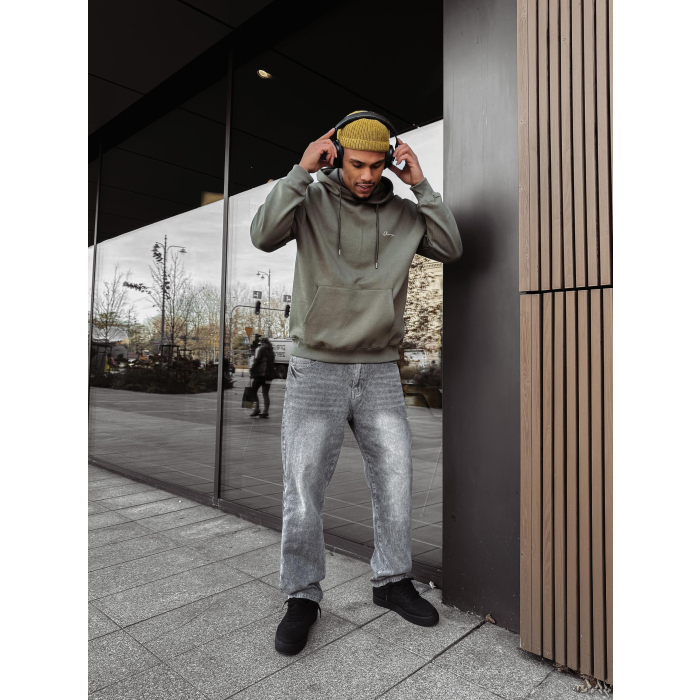 BLUZA MĘSKA BAWEŁNIANA Z KAPTUREM OVERSIZE HAFT OLAVOGA MEN TAZON KHAKI