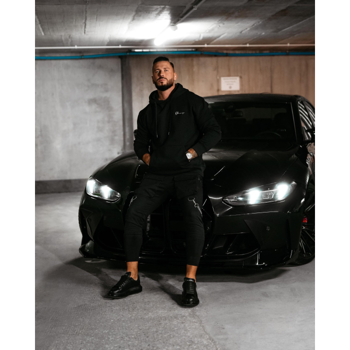 BLUZA MĘSKA BAWEŁNIANA Z KAPTUREM OVERSIZE HAFT OLAVOGA MEN TAZON BLACK