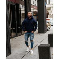 BLUZA MĘSKA BAWEŁNIANA Z KAPTUREM OVERSIZE HAFT OLAVOGA MEN UNIT GRANAT