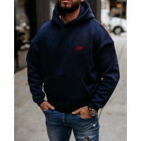 BLUZA MĘSKA BAWEŁNIANA Z KAPTUREM OVERSIZE HAFT OLAVOGA MEN UNIT GRANAT
