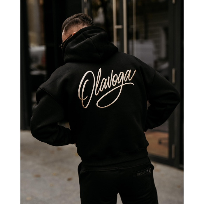BLUZA MĘSKA BAWEŁNIANA Z KAPTUREM OVERSIZE HAFT OLAVOGA MEN UNIT BLACK