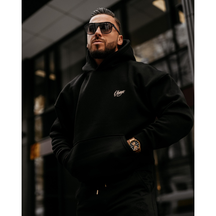 BLUZA MĘSKA BAWEŁNIANA Z KAPTUREM OVERSIZE HAFT OLAVOGA MEN UNIT BLACK
