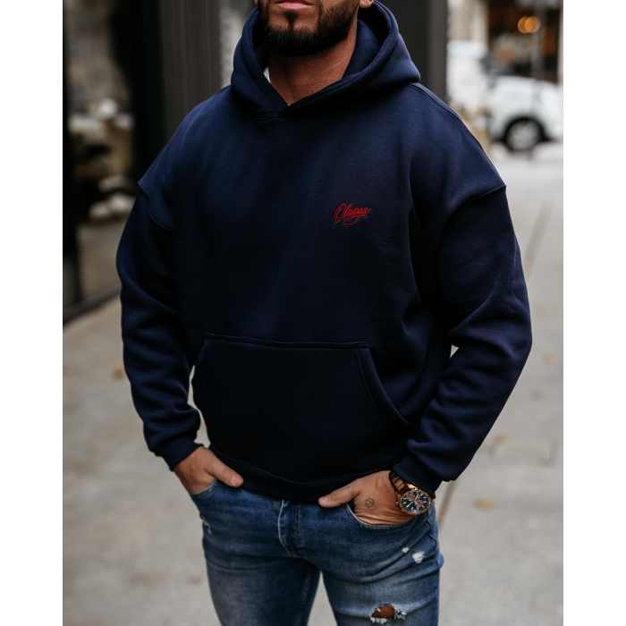 BLUZA MĘSKA BAWEŁNIANA Z KAPTUREM OVERSIZE HAFT OLAVOGA MEN UNIT GRANAT