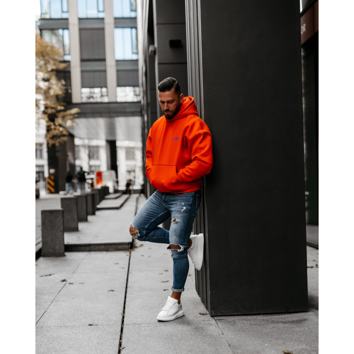 BLUZA MĘSKA BAWEŁNIANA Z KAPTUREM OVERSIZE HAFT OLAVOGA MEN UNIT ORANGE