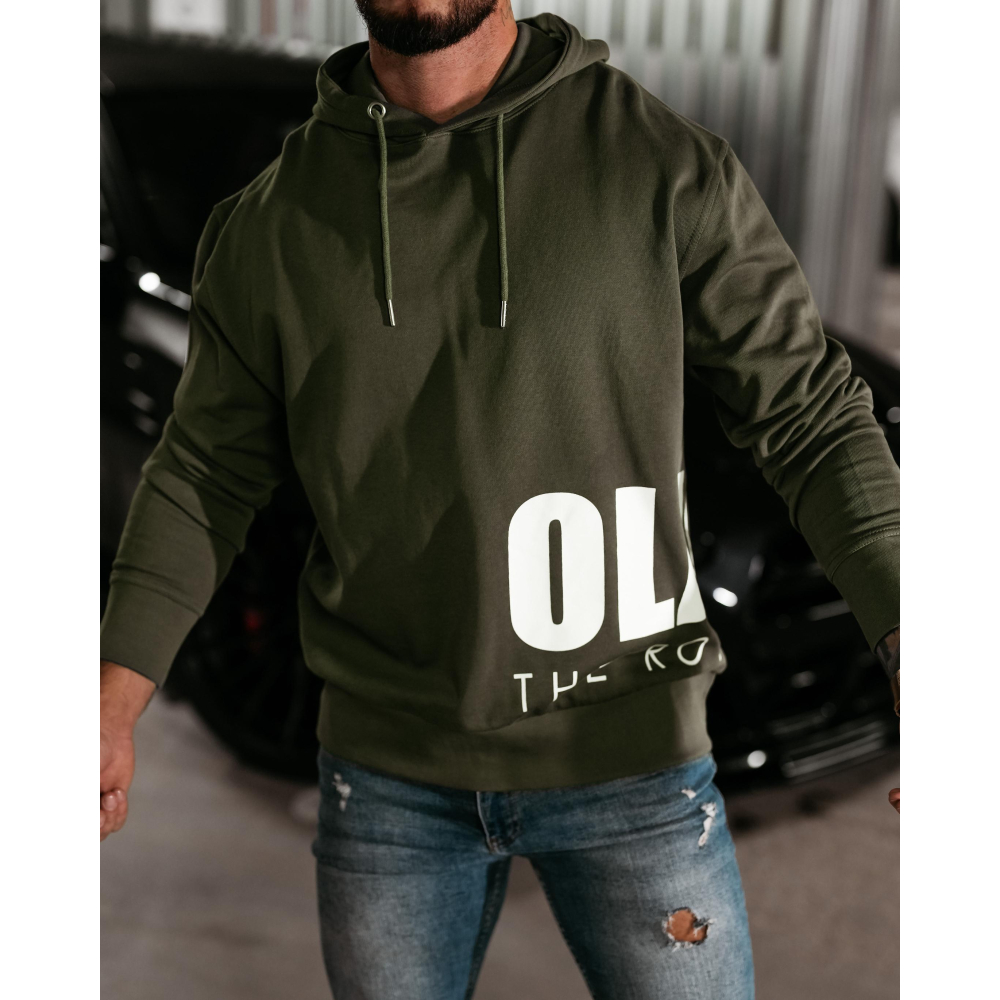 BLUZA MĘSKA BAWEŁNIANA Z KAPTUREM OVERSIZE OLAVOGA MEN PULSE KHAKI