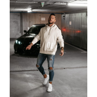 BLUZA MĘSKA BAWEŁNIANA Z KAPTUREM OVERSIZE OLAVOGA MEN PULSE BEIGE