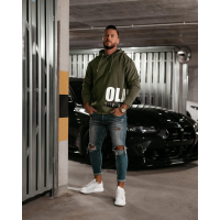 BLUZA MĘSKA BAWEŁNIANA Z KAPTUREM OVERSIZE OLAVOGA MEN PULSE KHAKI