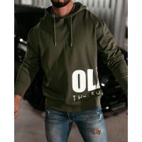BLUZA MĘSKA BAWEŁNIANA Z KAPTUREM OVERSIZE OLAVOGA MEN PULSE KHAKI