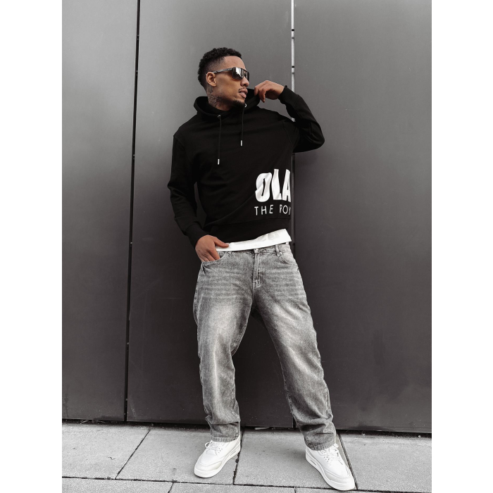 BLUZA MĘSKA BAWEŁNIANA Z KAPTUREM OVERSIZE OLAVOGA MEN PULSE BLACK