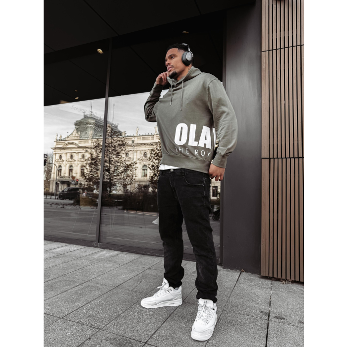 BLUZA MĘSKA BAWEŁNIANA Z KAPTUREM OVERSIZE OLAVOGA MEN PULSE KHAKI