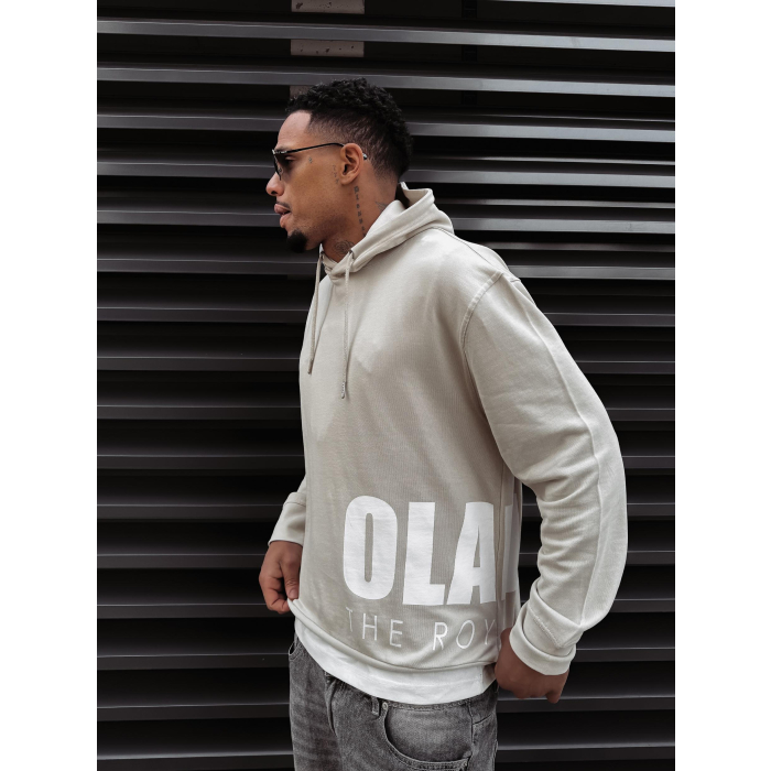 BLUZA MĘSKA BAWEŁNIANA Z KAPTUREM OVERSIZE OLAVOGA MEN PULSE BEIGE