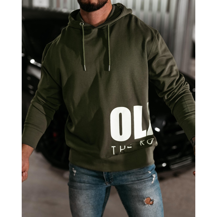 BLUZA MĘSKA BAWEŁNIANA Z KAPTUREM OVERSIZE OLAVOGA MEN PULSE KHAKI