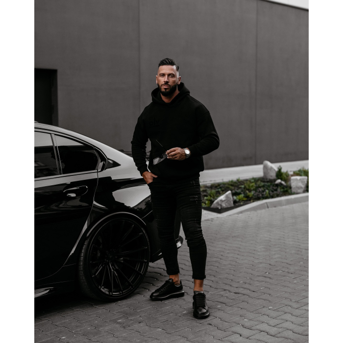 BLUZA MĘSKA BAWEŁNIANA Z KAPTUREM OVERSIZE OLAVOGA MEN VITREGNO BLACK