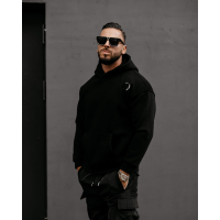 BLUZA MĘSKA BAWEŁNIANA Z KAPTUREM OVERSIZE OLAVOGA MEN ZAER BLACK