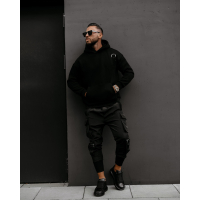 BLUZA MĘSKA BAWEŁNIANA Z KAPTUREM OVERSIZE OLAVOGA MEN ZAER BLACK