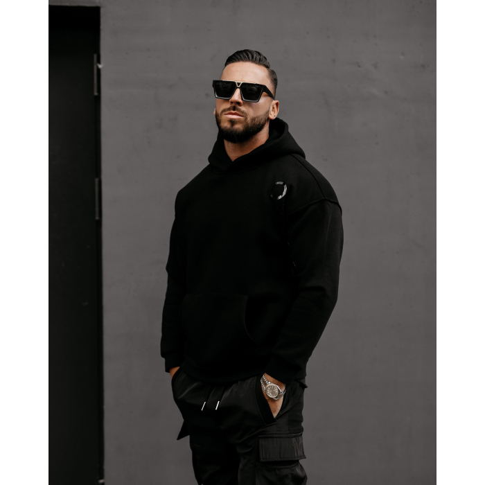 BLUZA MĘSKA BAWEŁNIANA Z KAPTUREM OVERSIZE OLAVOGA MEN ZAER BLACK