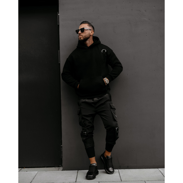 BLUZA MĘSKA BAWEŁNIANA Z KAPTUREM OVERSIZE OLAVOGA MEN ZAER BLACK