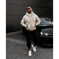 BLUZA MĘSKA Z KAPTUREM Z ZAMEK OLAVOGA MEN EVLO BEIGE