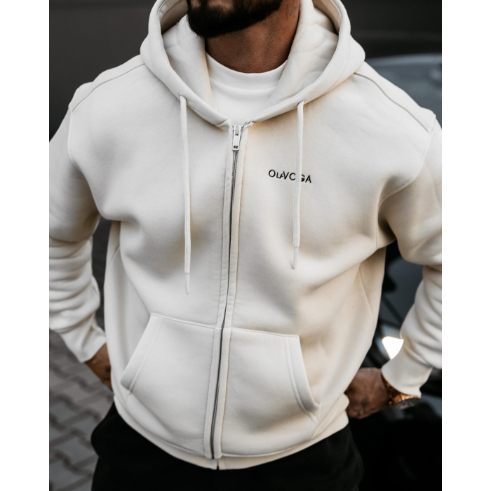 BLUZA MĘSKA Z KAPTUREM Z ZAMEK OLAVOGA MEN EVLO BEIGE