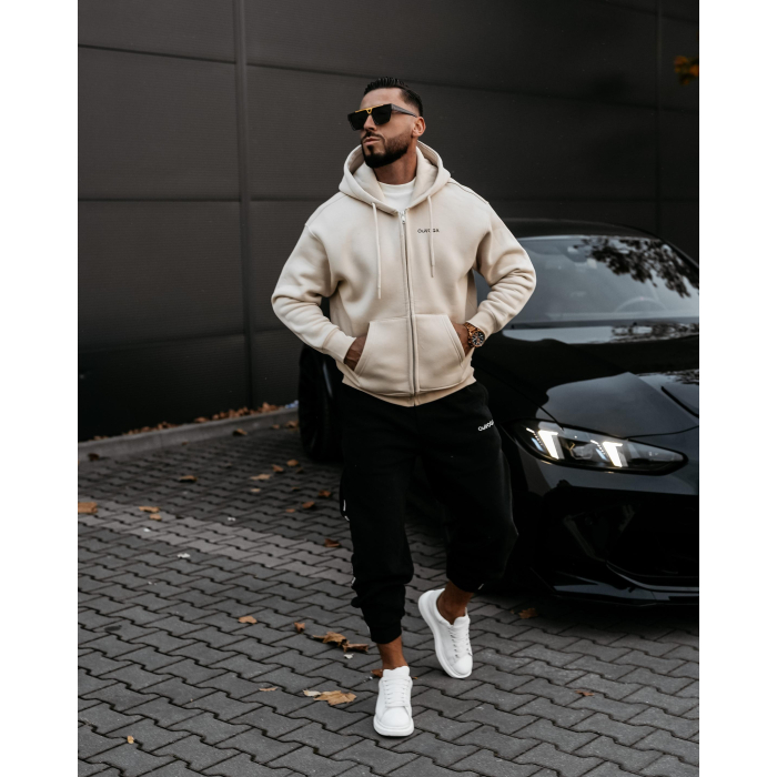 BLUZA MĘSKA Z KAPTUREM Z ZAMEK OLAVOGA MEN EVLO BEIGE