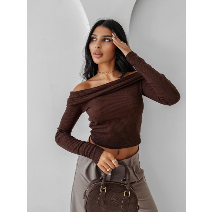 BLUZKA SWETER PRĄŻKOWANY OLAVOGA CREAMED FOG BROWN