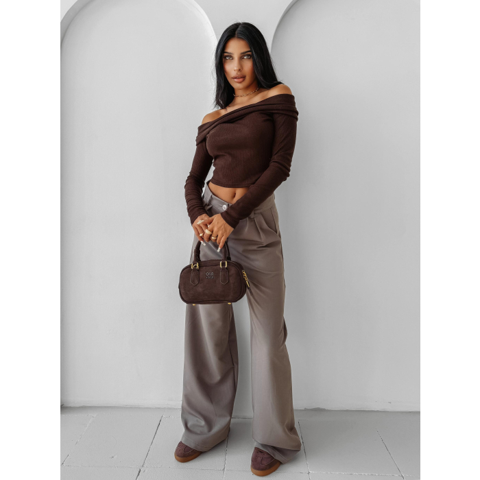 BLUZKA SWETER PRĄŻKOWANY OLAVOGA CREAMED FOG BROWN