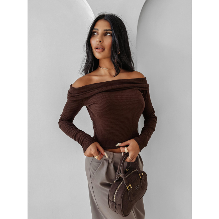 BLUZKA SWETER PRĄŻKOWANY OLAVOGA CREAMED FOG BROWN