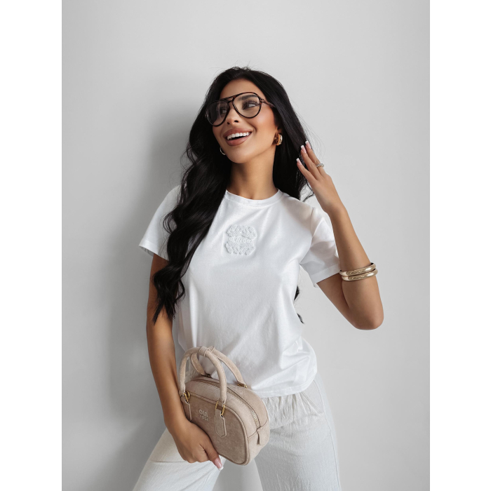 BLUZKA T-SHIRT DAMSKI HAFT OLAVOGA LOE ECRU