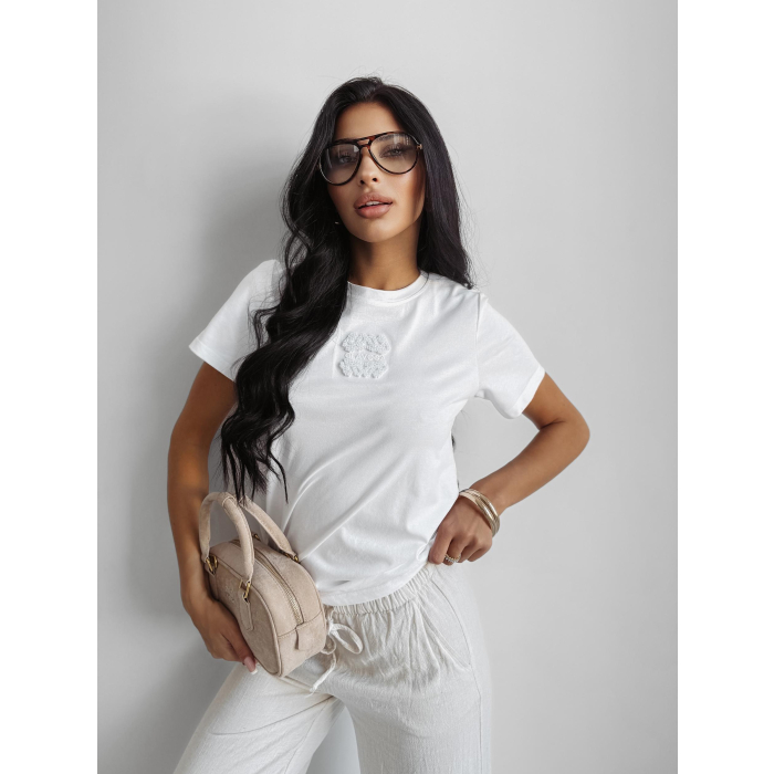 BLUZKA T-SHIRT DAMSKI HAFT OLAVOGA LOE ECRU