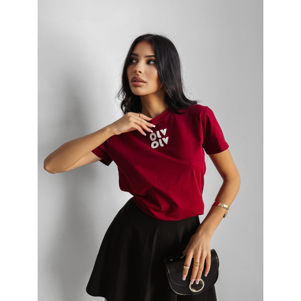 BLUZKA T-SHIRT DAMSKI OLAVOGA CLOUD BORDO