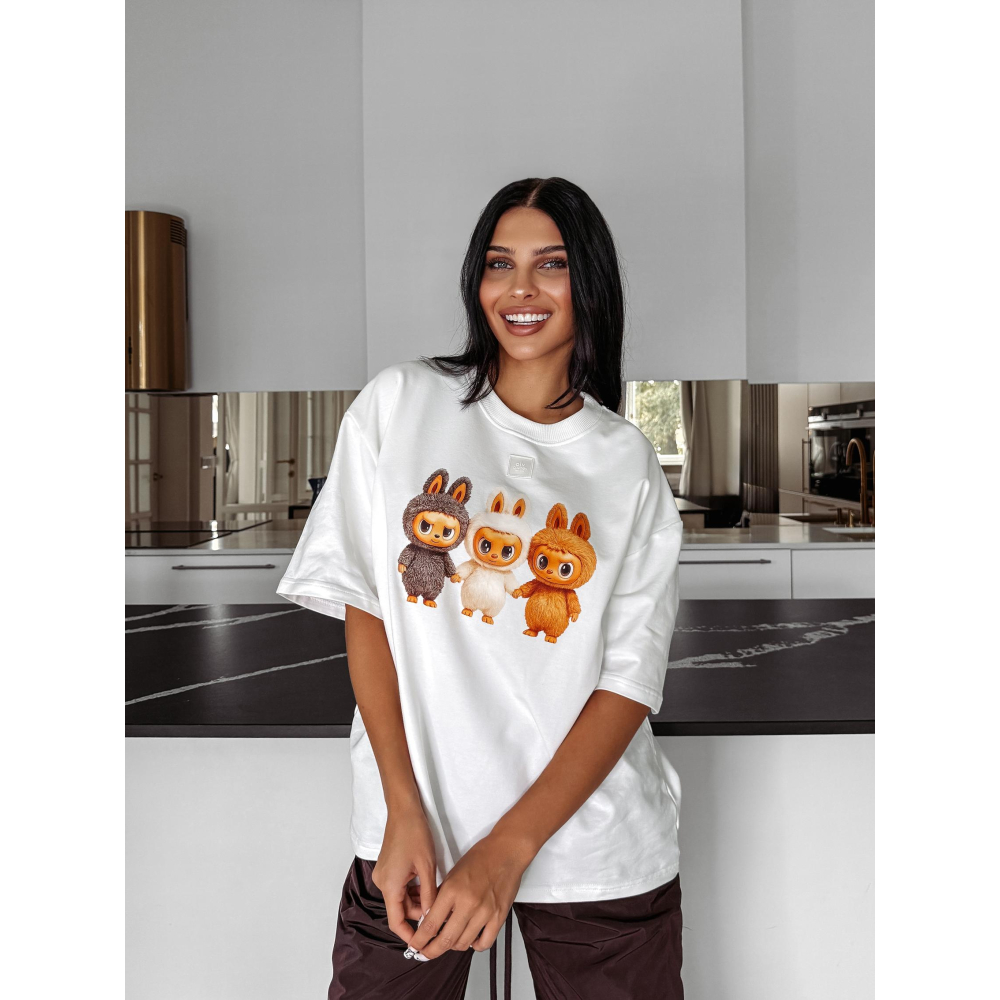BLUZKA T-SHIRT DAMSKI OVERSIZE LABUBU OLAVOGA HEART SIDE ECRU