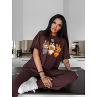 BLUZKA T-SHIRT DAMSKI OVERSIZE LABUBU OLAVOGA HEART SIDE BROWN