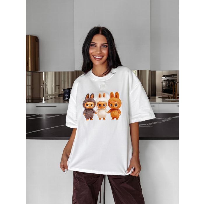 BLUZKA T-SHIRT DAMSKI OVERSIZE LABUBU OLAVOGA HEART SIDE ECRU