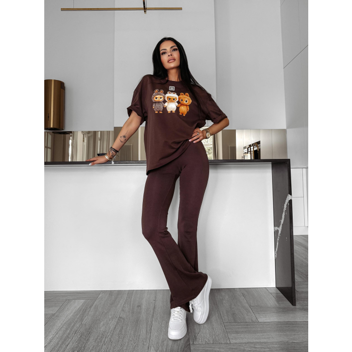 BLUZKA T-SHIRT DAMSKI OVERSIZE LABUBU OLAVOGA HEART SIDE BROWN