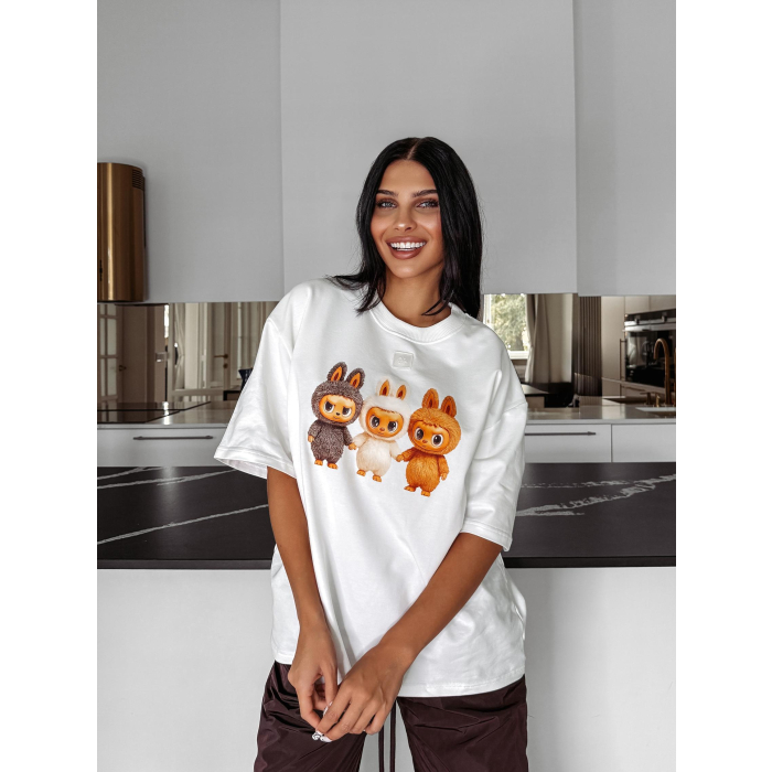BLUZKA T-SHIRT DAMSKI OVERSIZE LABUBU OLAVOGA HEART SIDE ECRU