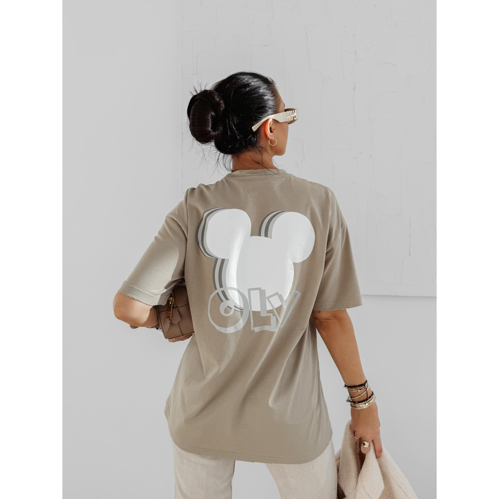 BLUZKA T-SHIRT DAMSKI OVERSIZE MYSZKA MIKI OLAVOGA BESCO BEIGIE