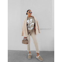 BLUZKA T-SHIRT DAMSKI OVERSIZE MYSZKA MIKI OLAVOGA BESCO BEIGIE