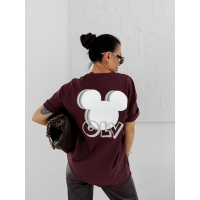BLUZKA T-SHIRT DAMSKI OVERSIZE MYSZKA MIKI OLAVOGA BESCO BURGUND