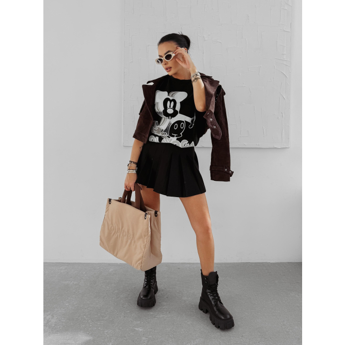 BLUZKA T-SHIRT DAMSKI OVERSIZE MYSZKA MIKI OLAVOGA BESCO BLACK