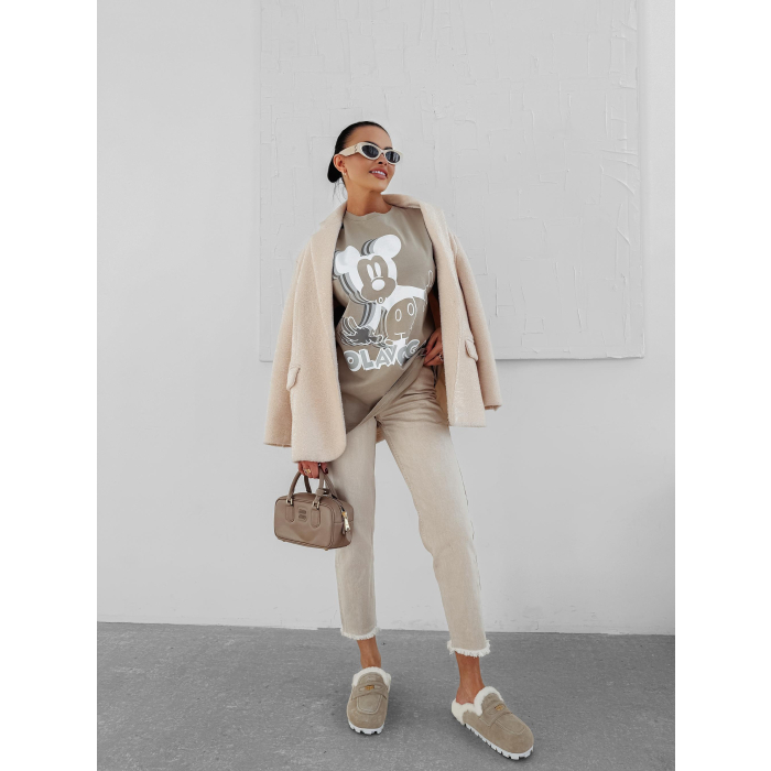 BLUZKA T-SHIRT DAMSKI OVERSIZE MYSZKA MIKI OLAVOGA BESCO BEIGIE